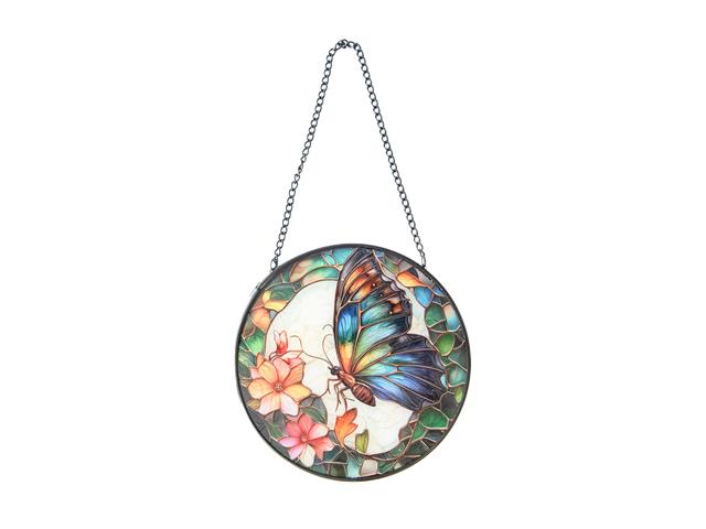 6" STAINED GLASS SUNCATCHER (BUTTERFLY WITH FLOWERS)